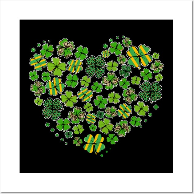 Heart Shamrock Lucky St Patricks Day Shirt Women Girls Kids Wall Art by KRMOSH